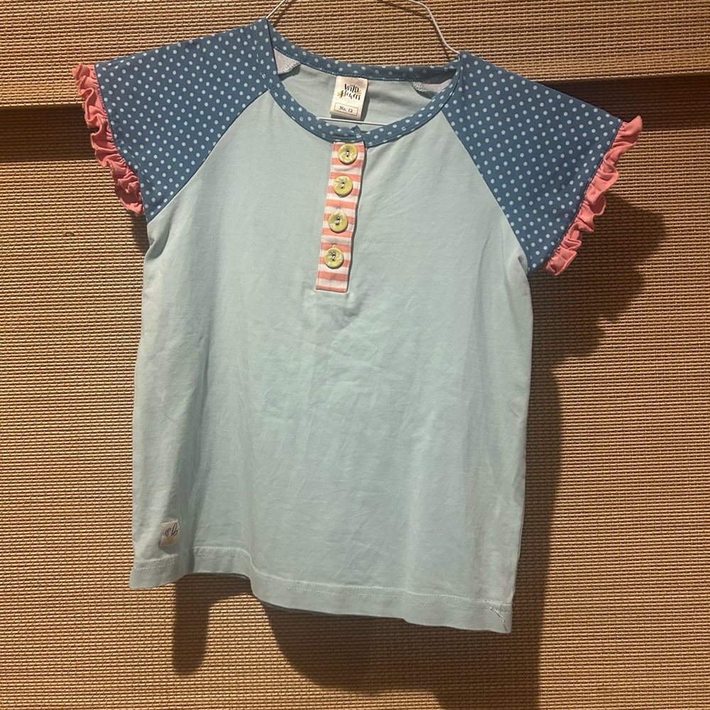 Wildflowers Blue and Pink Short Sleeve Tee with Playful Trim